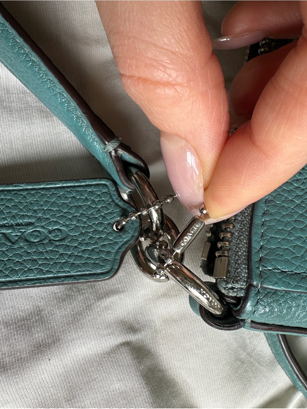 Coach Teal Pebbled Leather Shoulder Bag with Silver Hardware - Picture 5 of 16